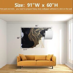 🏡 Black & Gold Marble Wall Mural | Wallpaper 91”W x 60”H